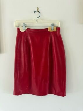 Sleek Red Leather Pencil Skirt